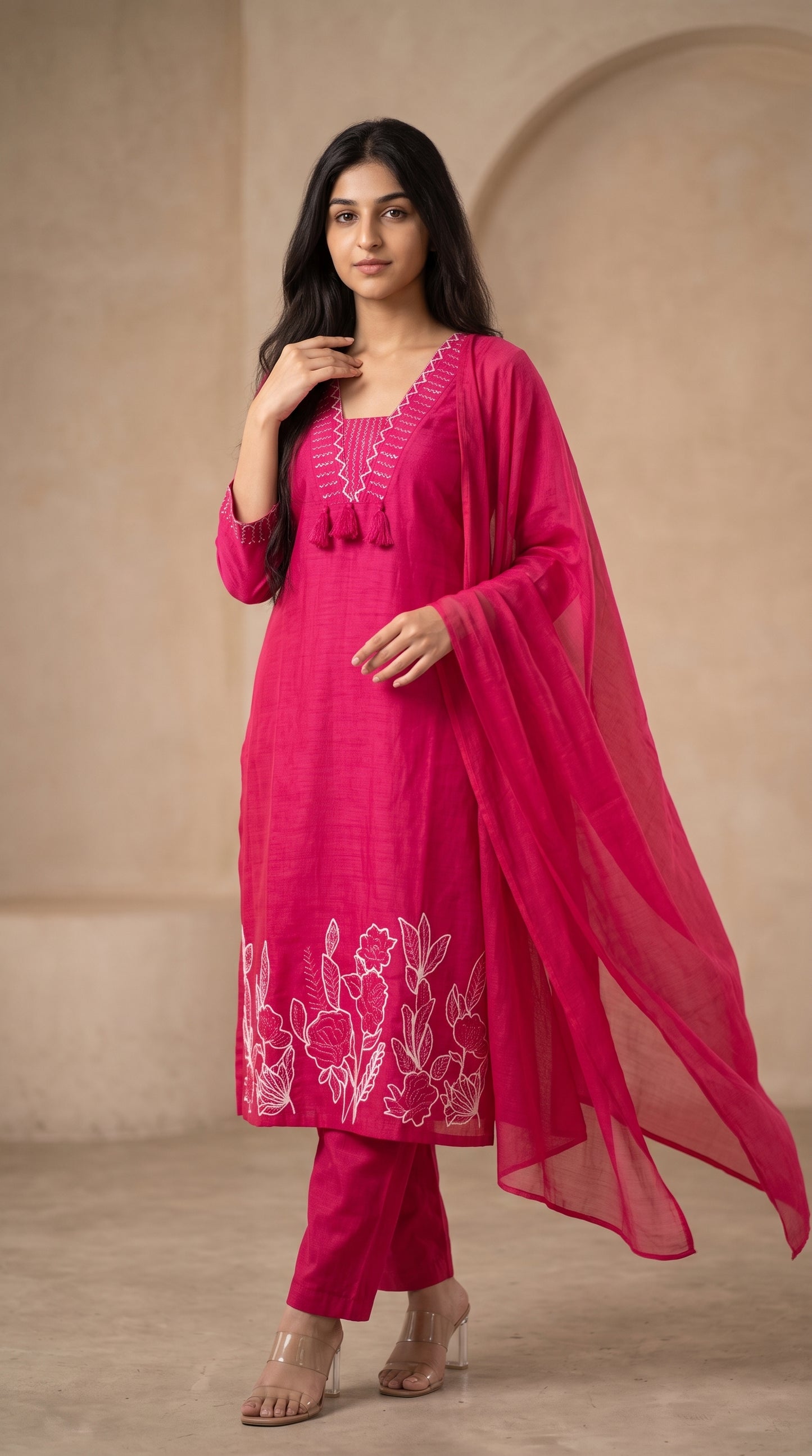 Magenta Embroidered Suit Set with Dupatta