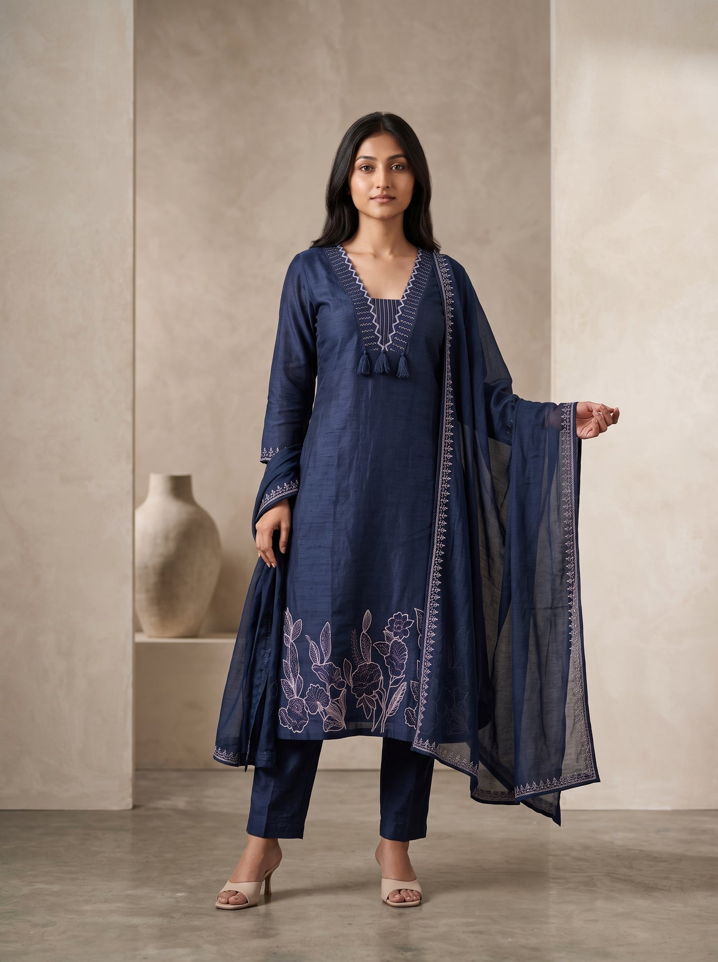 Blue Embroidered Suit Set with Dupatta