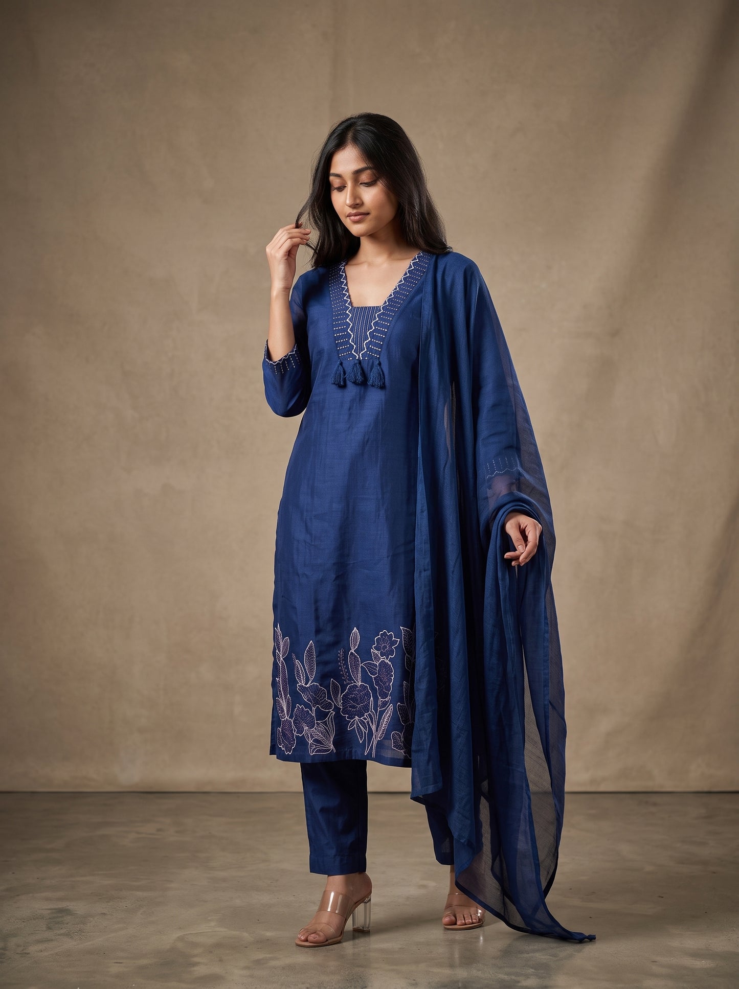Blue Embroidered Suit Set with Dupatta