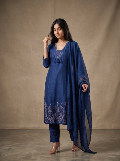 Blue Embroidered Suit Set with Dupatta