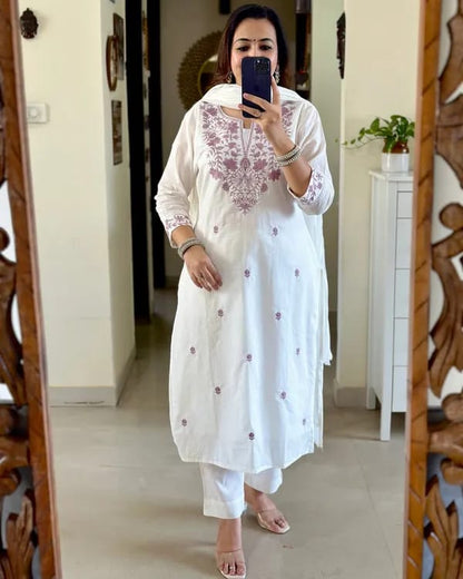 White Embroidered Suit Set with Dupatta