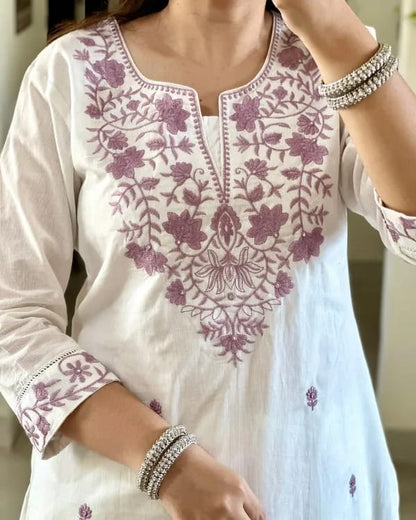 White Embroidered Suit Set with Dupatta