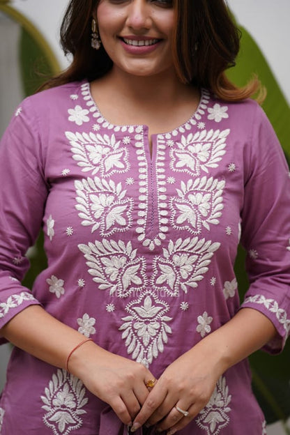 Mauve Pink Embroidered Suit Set with Dupatta