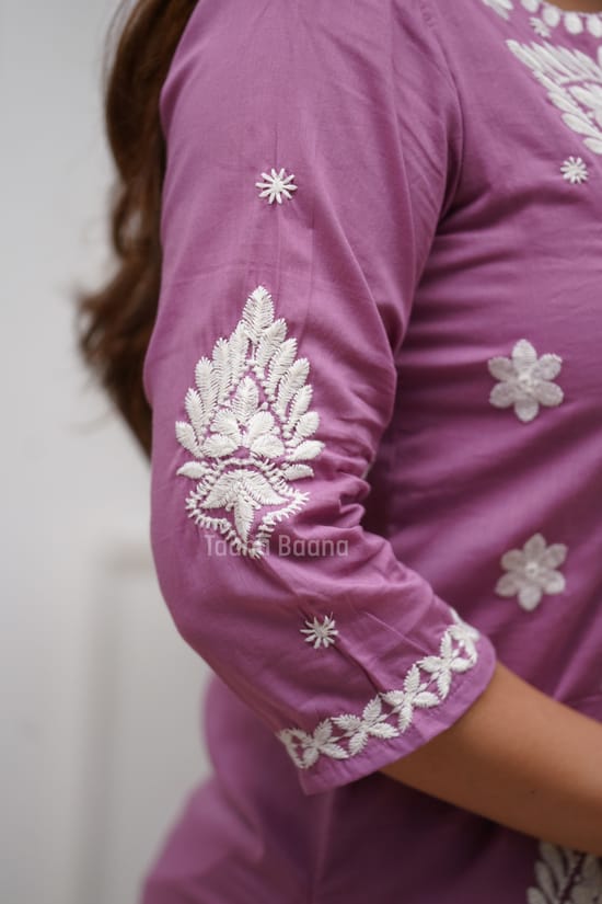 Mauve Pink Embroidered Suit Set with Dupatta
