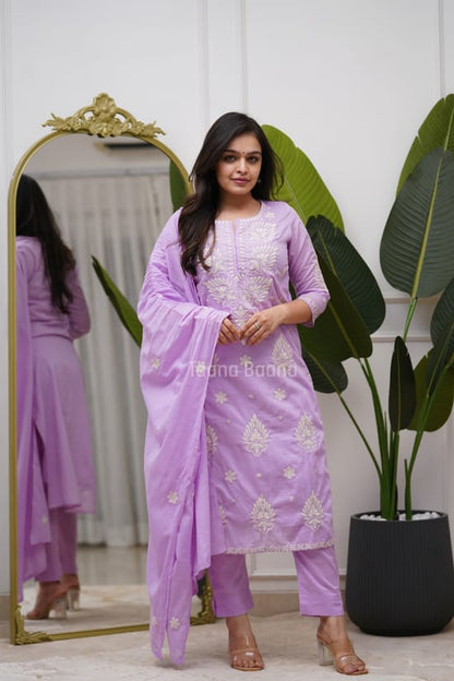 Purple Embroidered Suit Set with Dupatta
