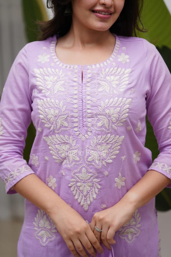 Purple Embroidered Suit Set with Dupatta