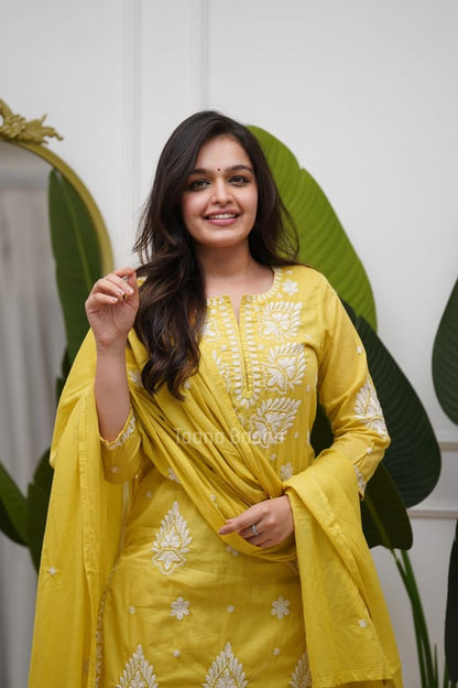 Yellow Embroidered Suit Set with Dupatta