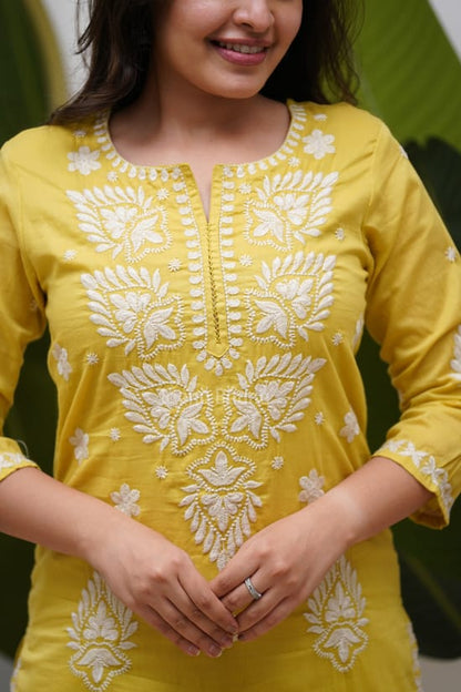 Yellow Embroidered Suit Set with Dupatta