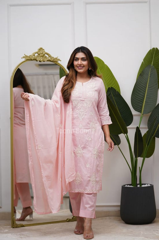 Pink Embroidered Suit Set with Dupatta