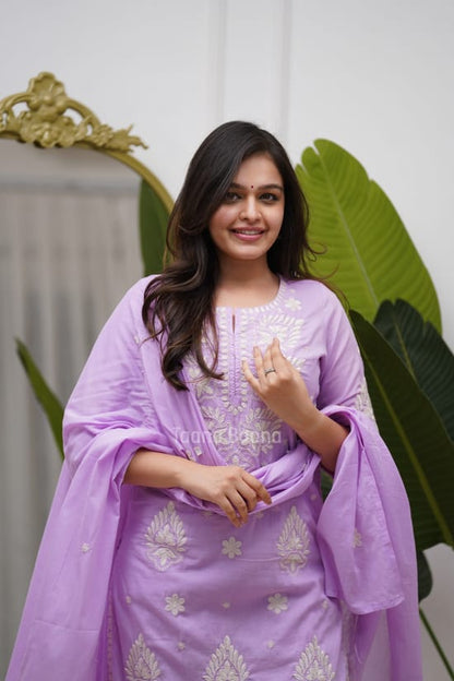 Purple Embroidered Suit Set with Dupatta