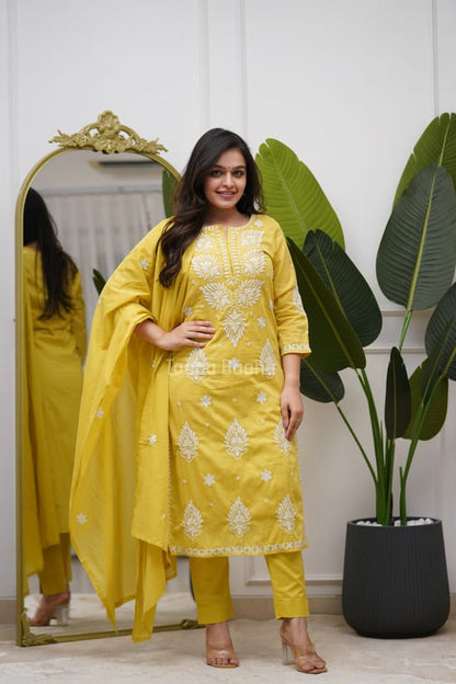 Yellow Embroidered Suit Set with Dupatta