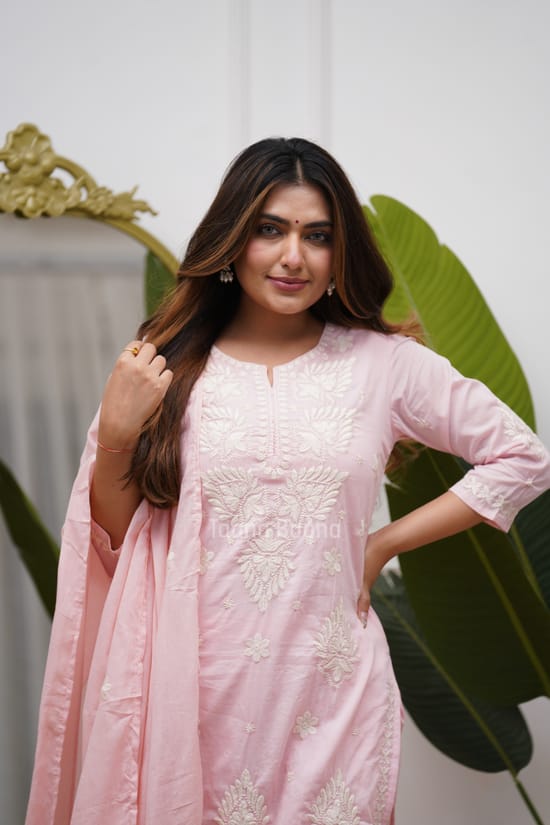 Pink Embroidered Suit Set with Dupatta