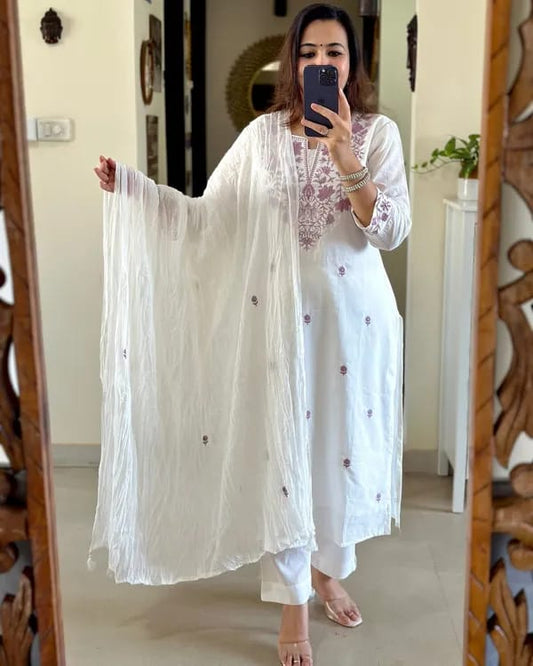 White Embroidered Suit Set with Dupatta