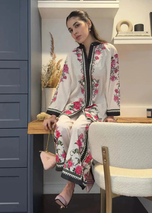 White and Pink Floral Cotton Co-ord Set