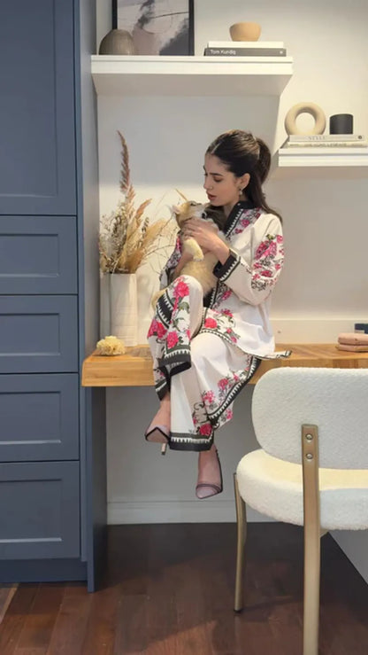 White and Pink Floral Cotton Co-ord Set