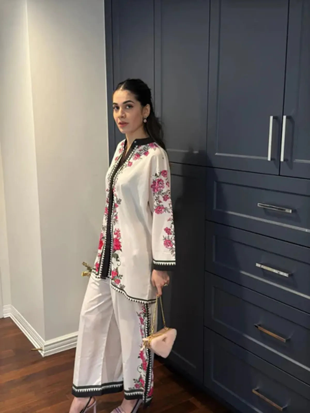 White and Pink Floral Cotton Co-ord Set