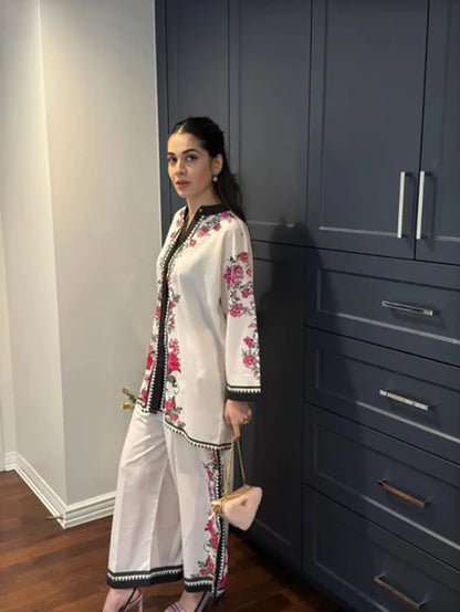 White and Pink Floral Cotton Co-ord Set