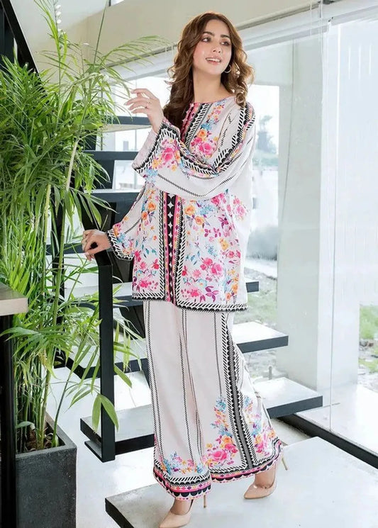White Floral Printed Palazzo Co-ord Set