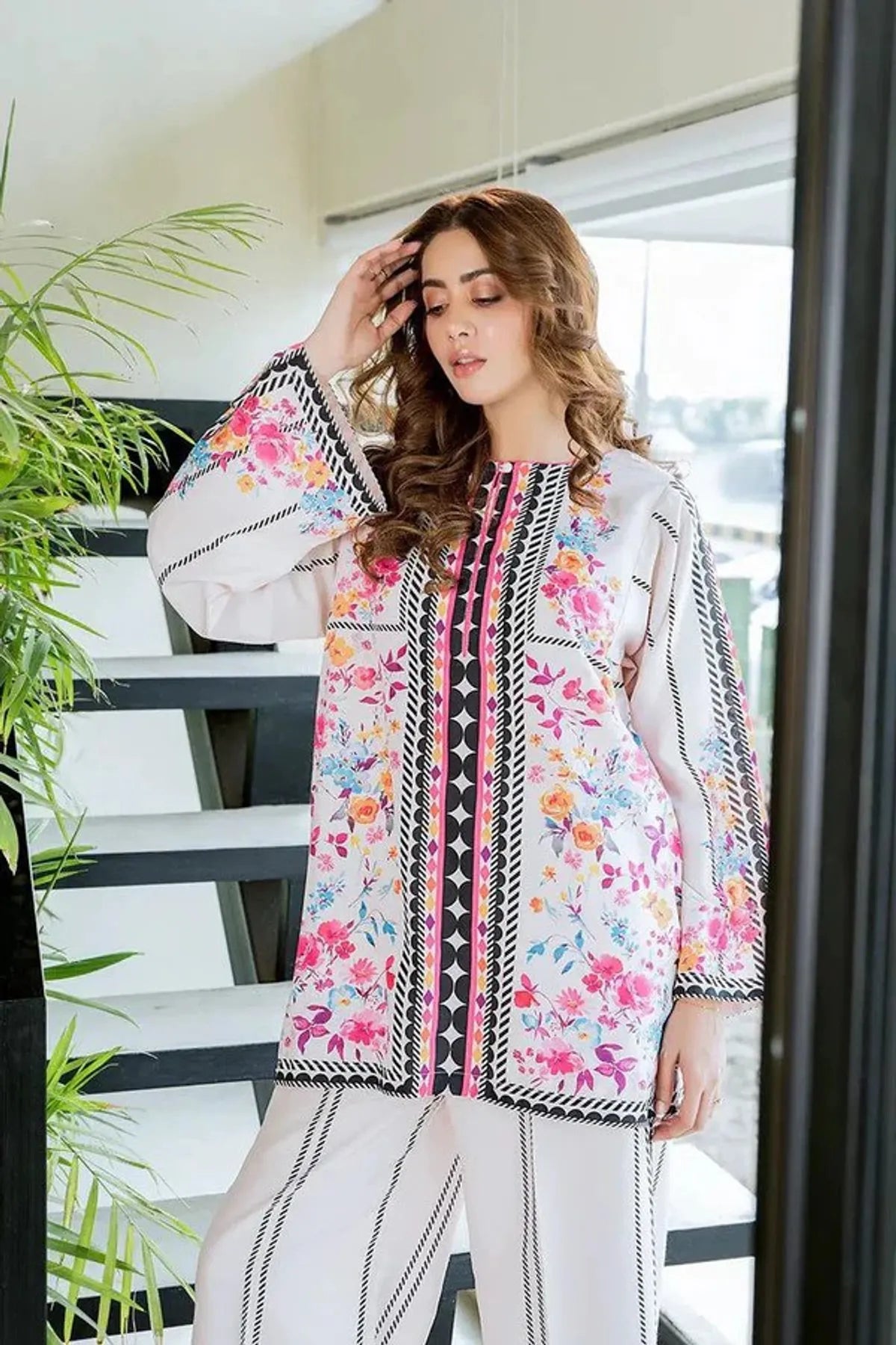 White Floral Printed Palazzo Co-ord Set