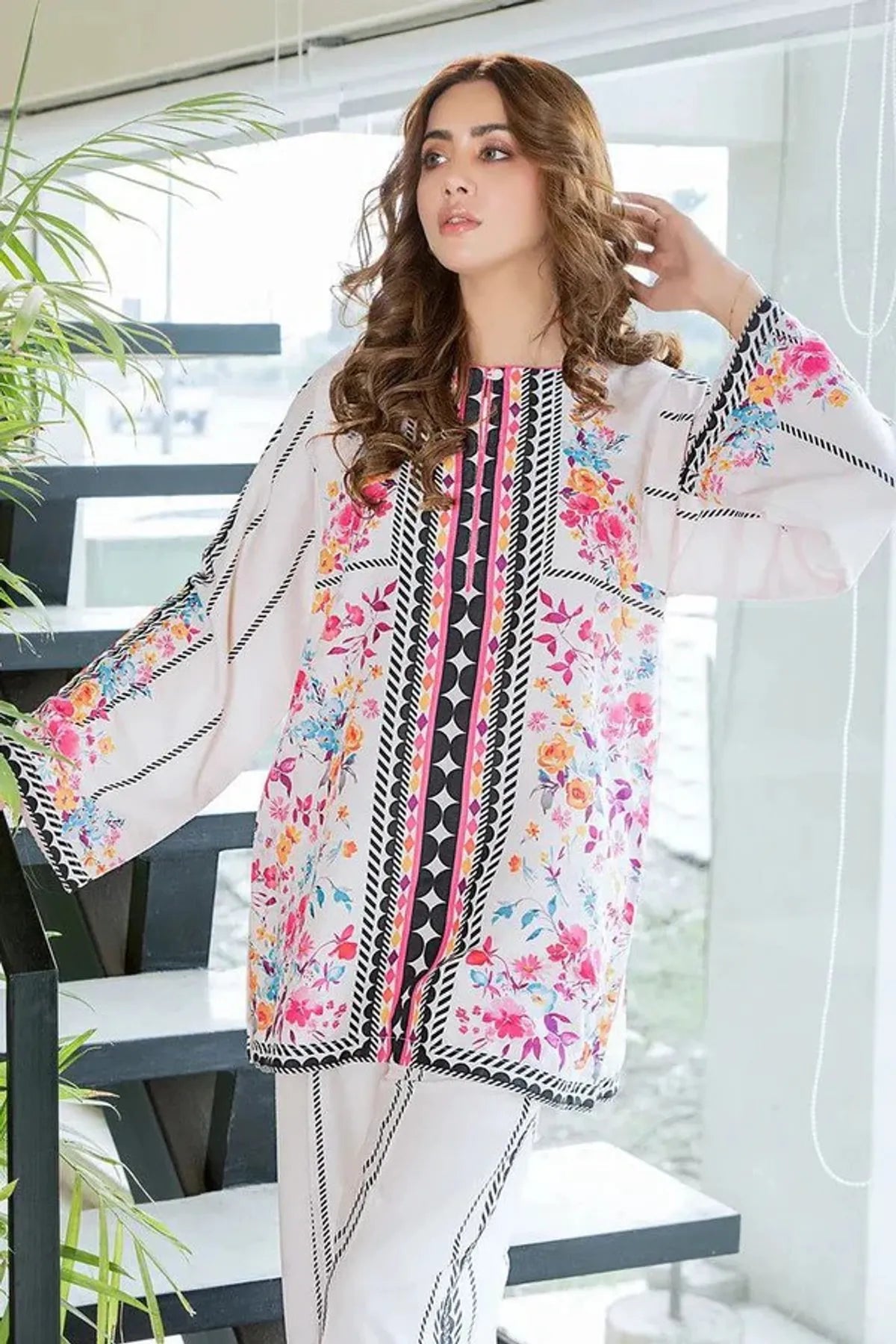 White Floral Printed Palazzo Co-ord Set